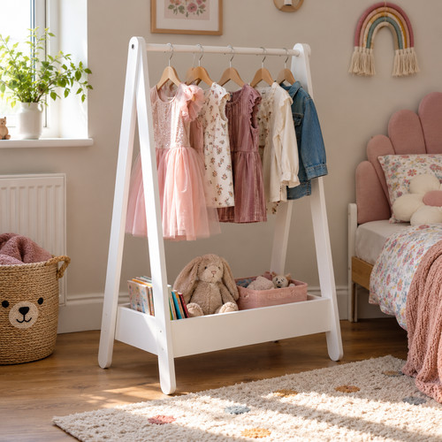 Kids clothes rail - wooden, dress